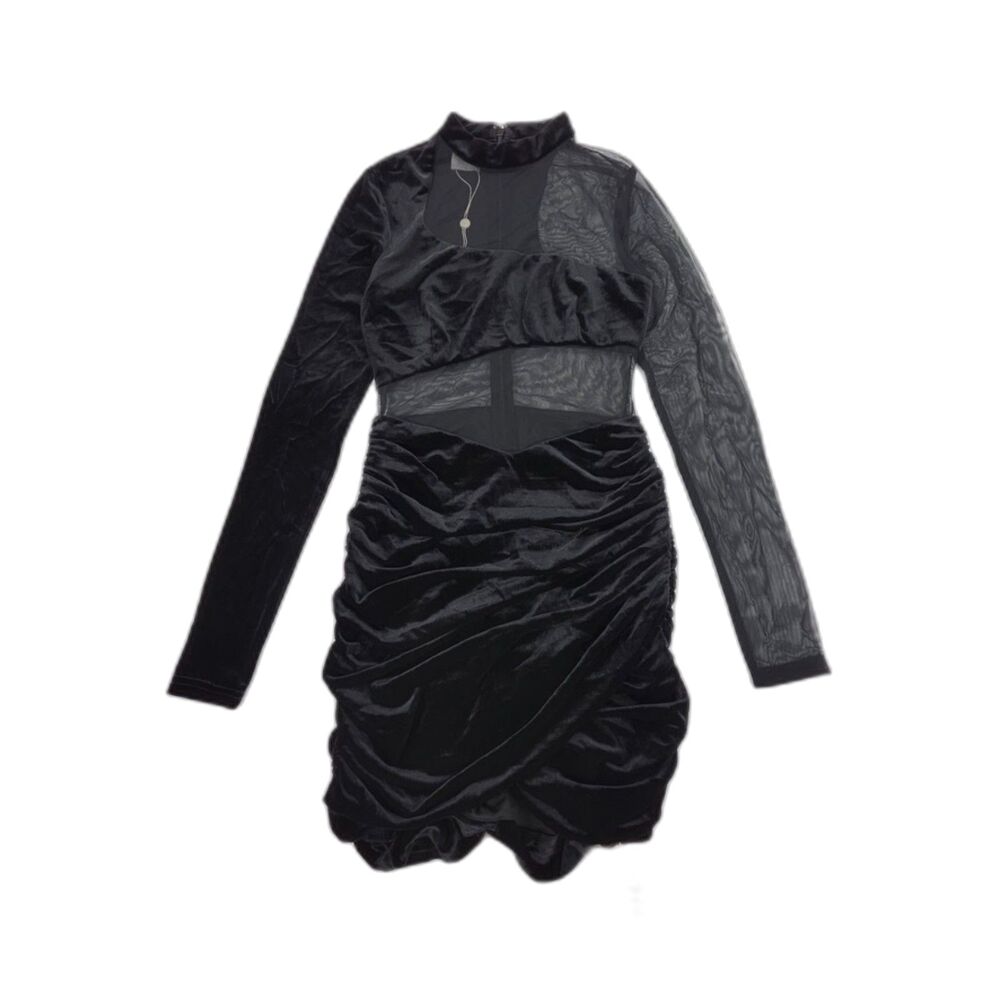 NWT Miss Circle Azalea Velvet Mesh Long Sleeve Dress Night Luxe Y2k Edgy Glam